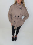 Jessica buttoned belted long sleeved womens jacket