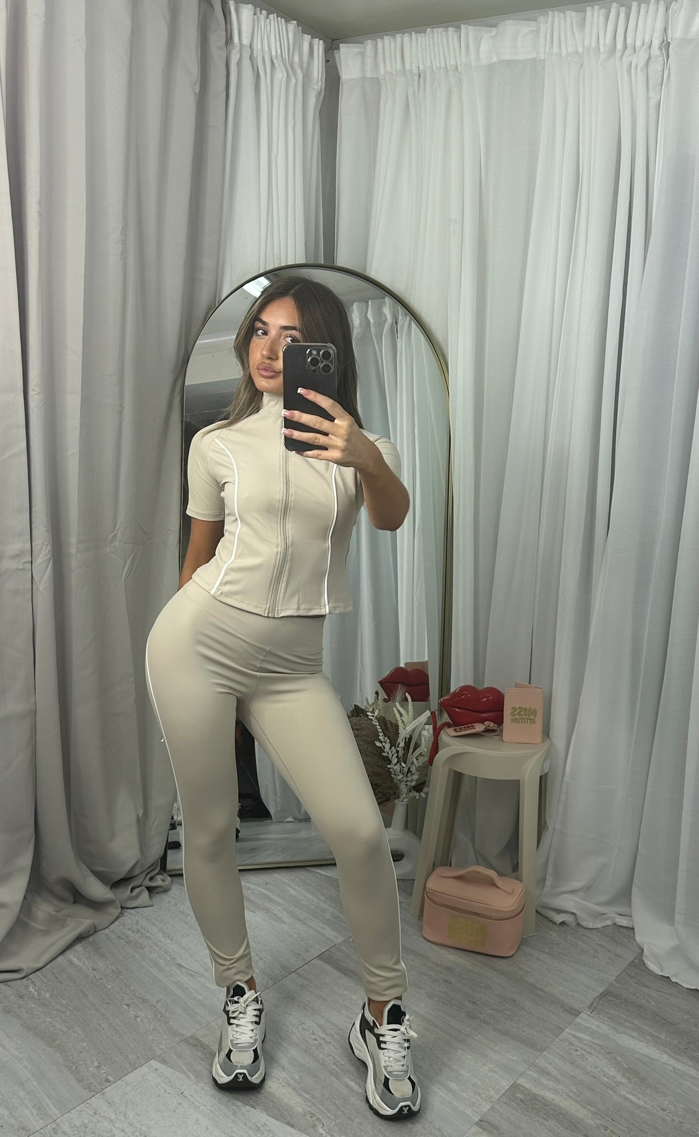 Pin stripe piping active wear top and bottoms set