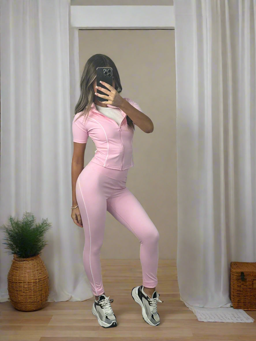 Pin stripe piping active wear top and bottoms set