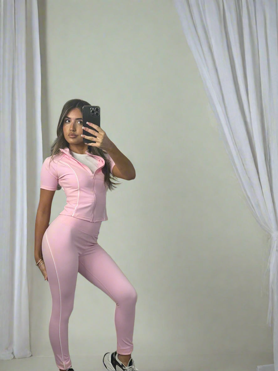 Pin stripe piping active wear top and bottoms set