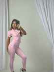 Pin stripe piping active wear top and bottoms set