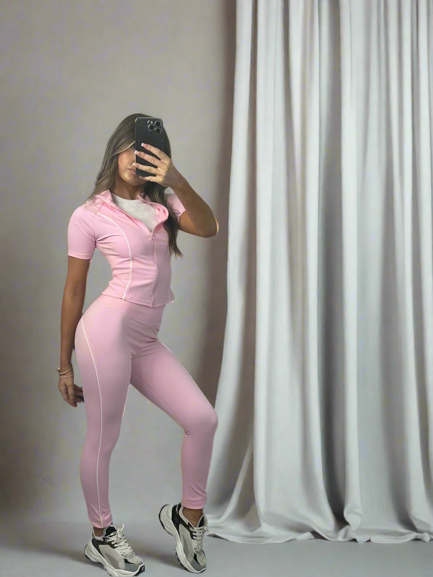 Pin stripe piping active wear top and bottoms set