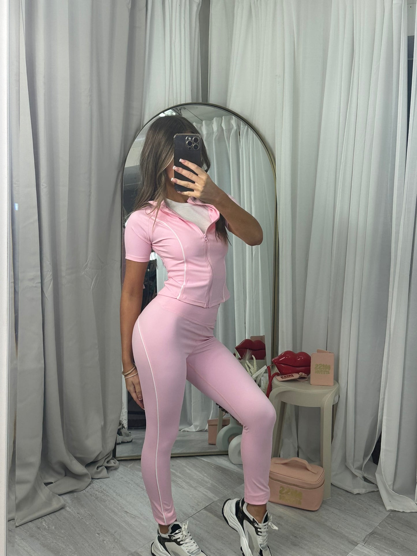 Pin stripe piping active wear top and bottoms set