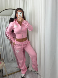 Hooded crop top and wide leg bottoms tracksuit set