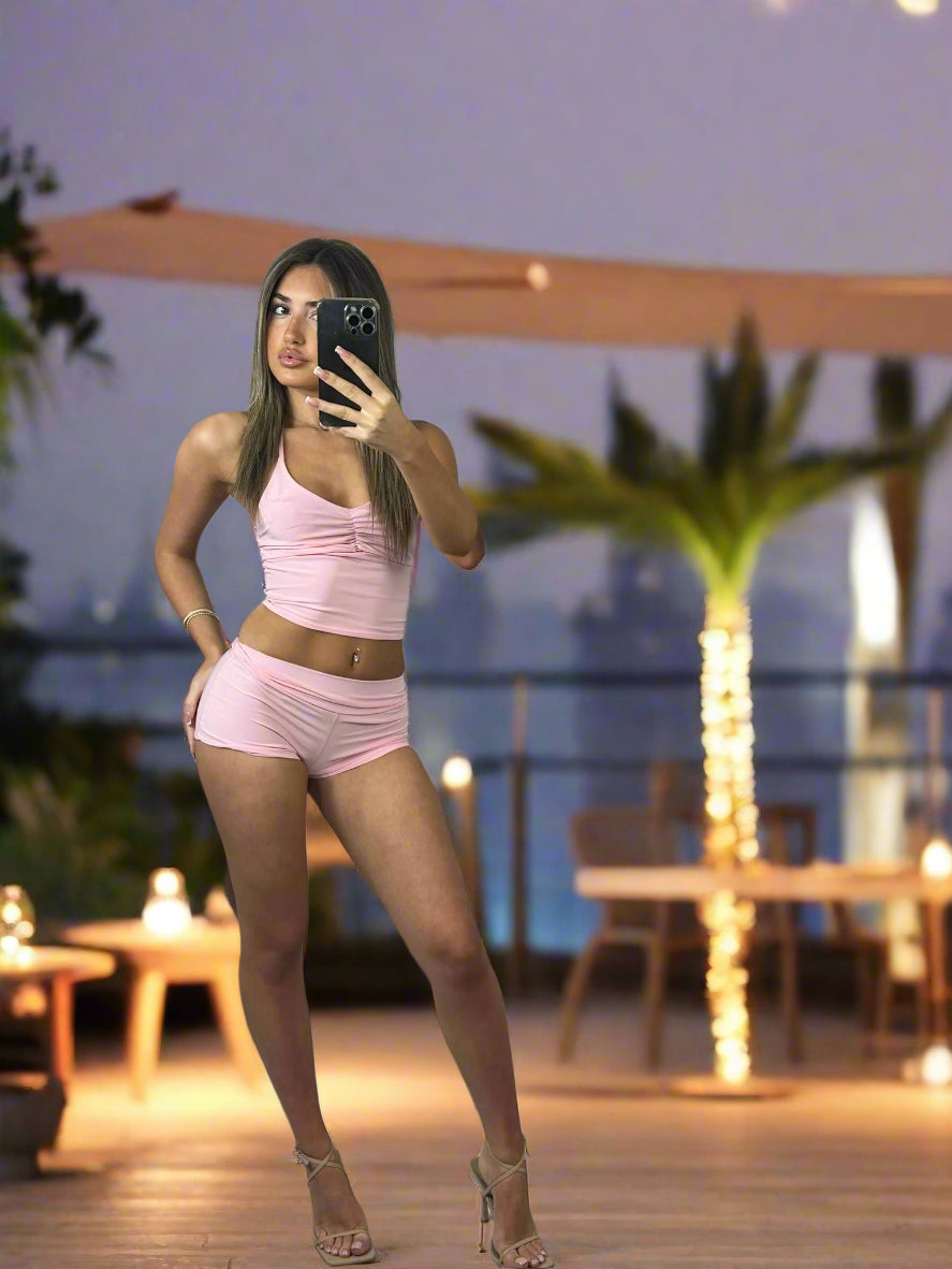 Halter Neck Slinky Crop Top & Shorts Co-Ord Set