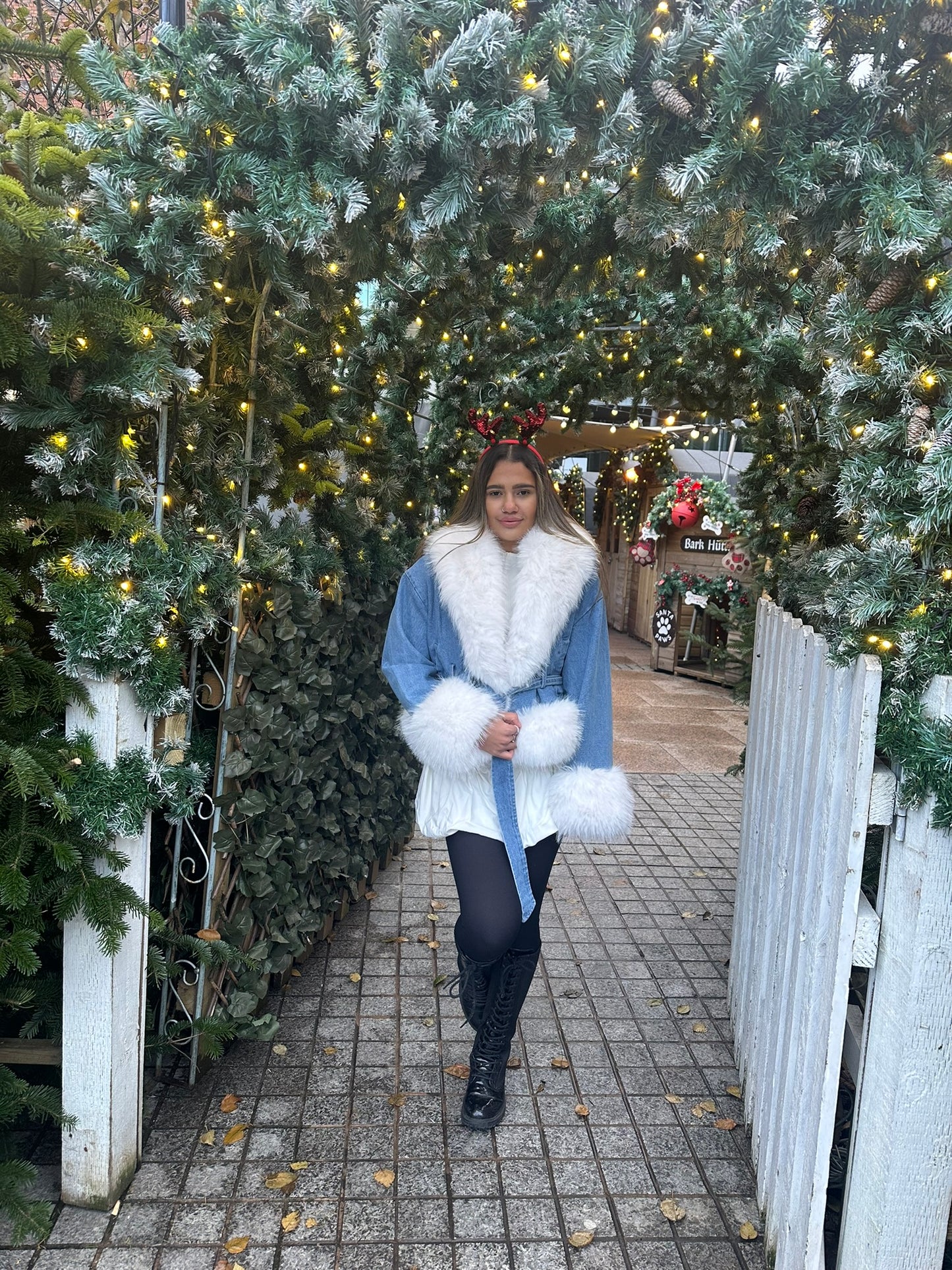 Denim faux fur jacket