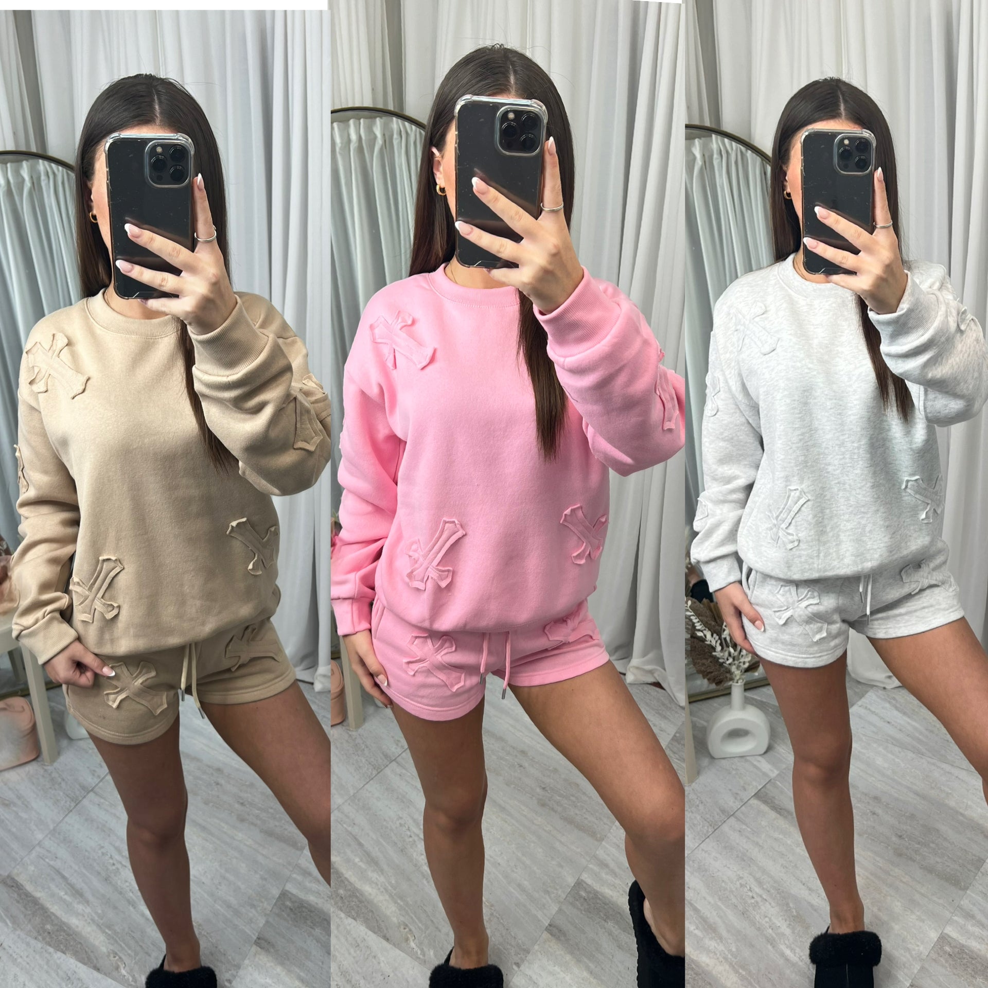 Sweat shirt and shorts set with cross detail