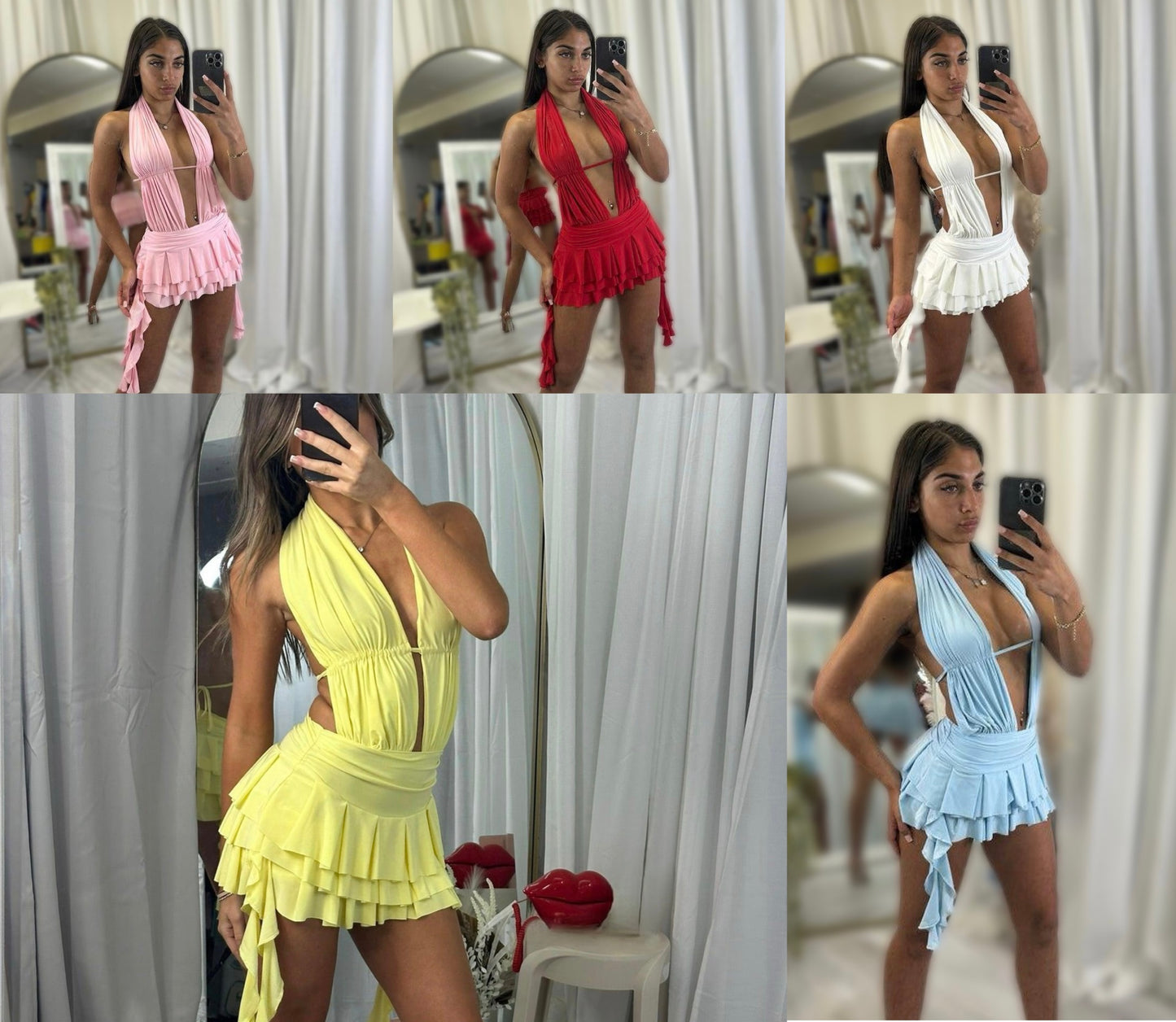 Frilled hem bottom dress with backless detail 3071