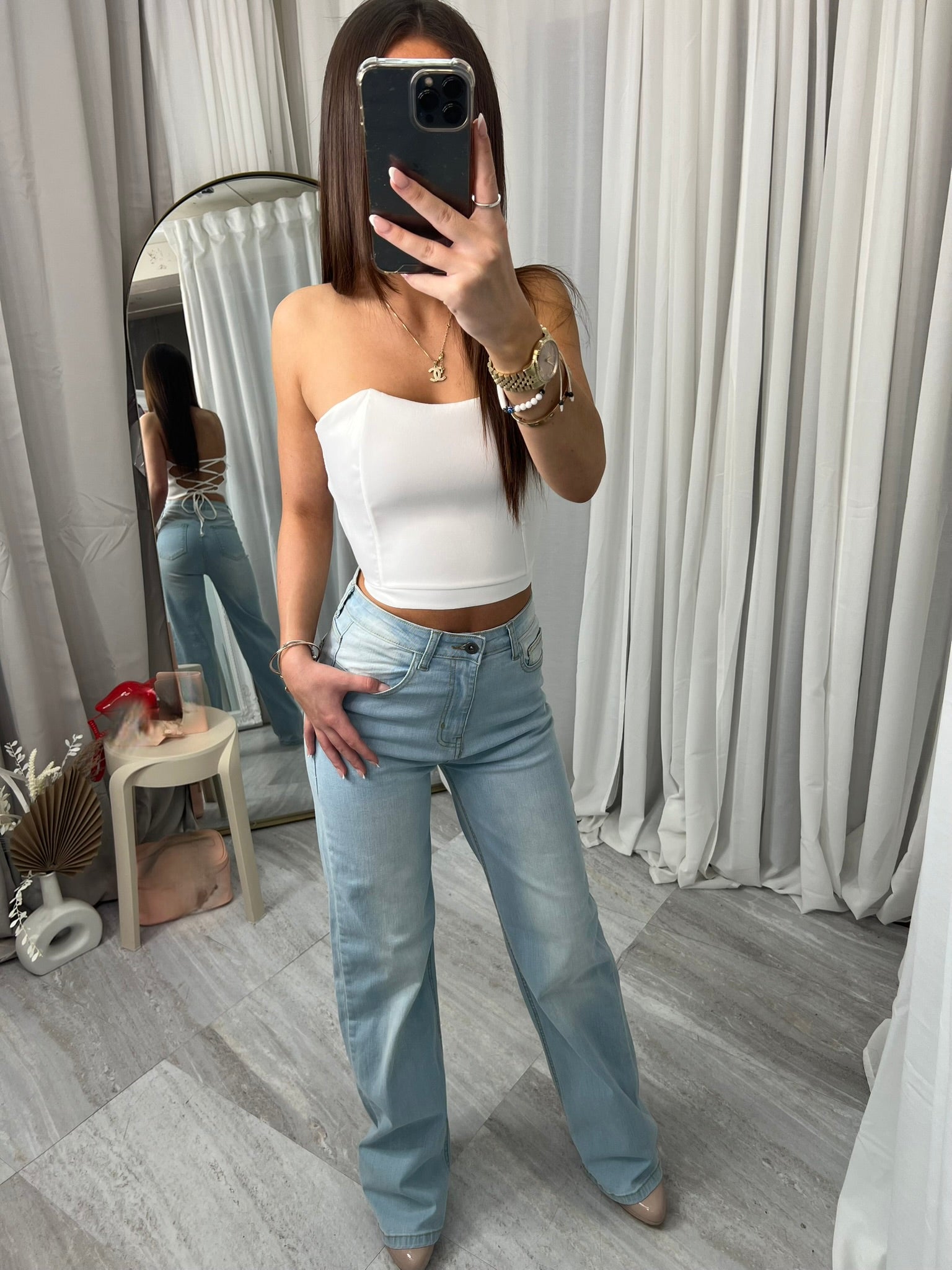 Hi waist denim light blue stretchy jeans