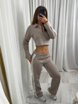 Mia wide leg tracksuit with side stripe and crop top with zipped front lounge wear 2 piece set
