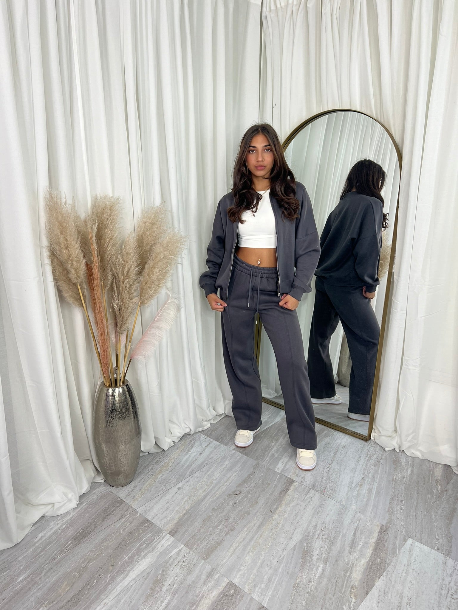 Premium wide leg zipped bomber jacket top loungewear set