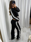 Mia wide leg tracksuit with side stripe and crop top with zipped front lounge wear 2 piece set