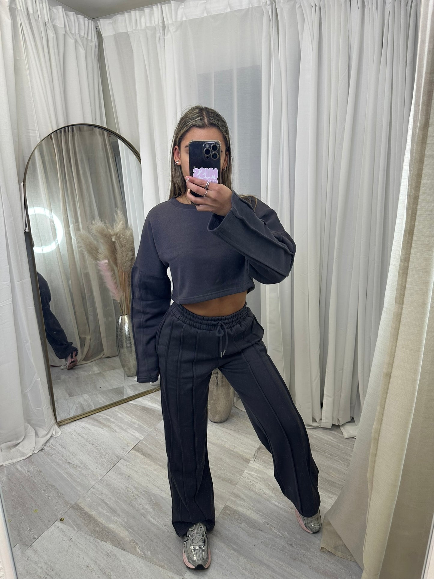 Premium cropped 3 seam wide leg tracksuit 1763