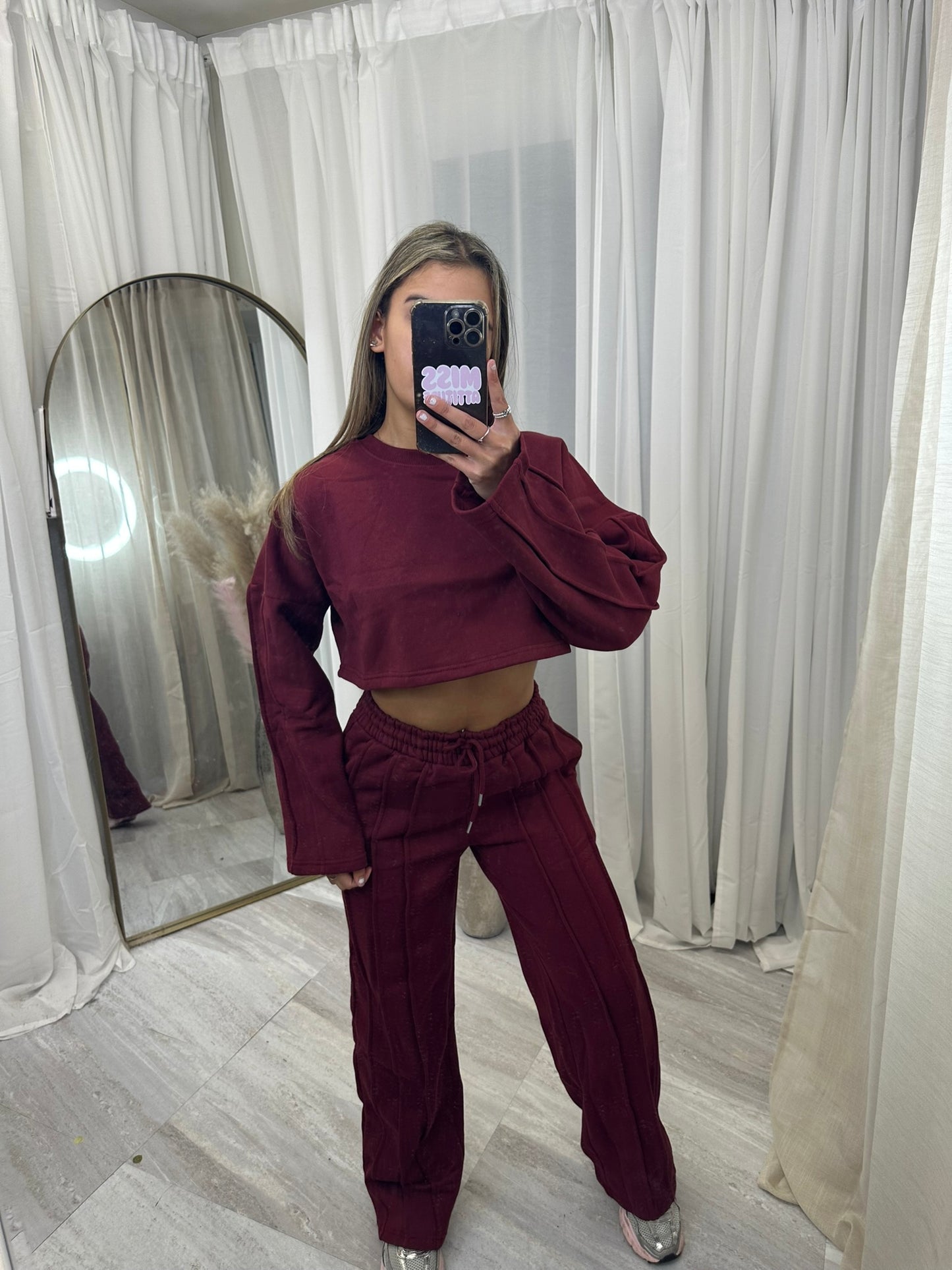 Premium cropped 3 seam wide leg tracksuit 1763