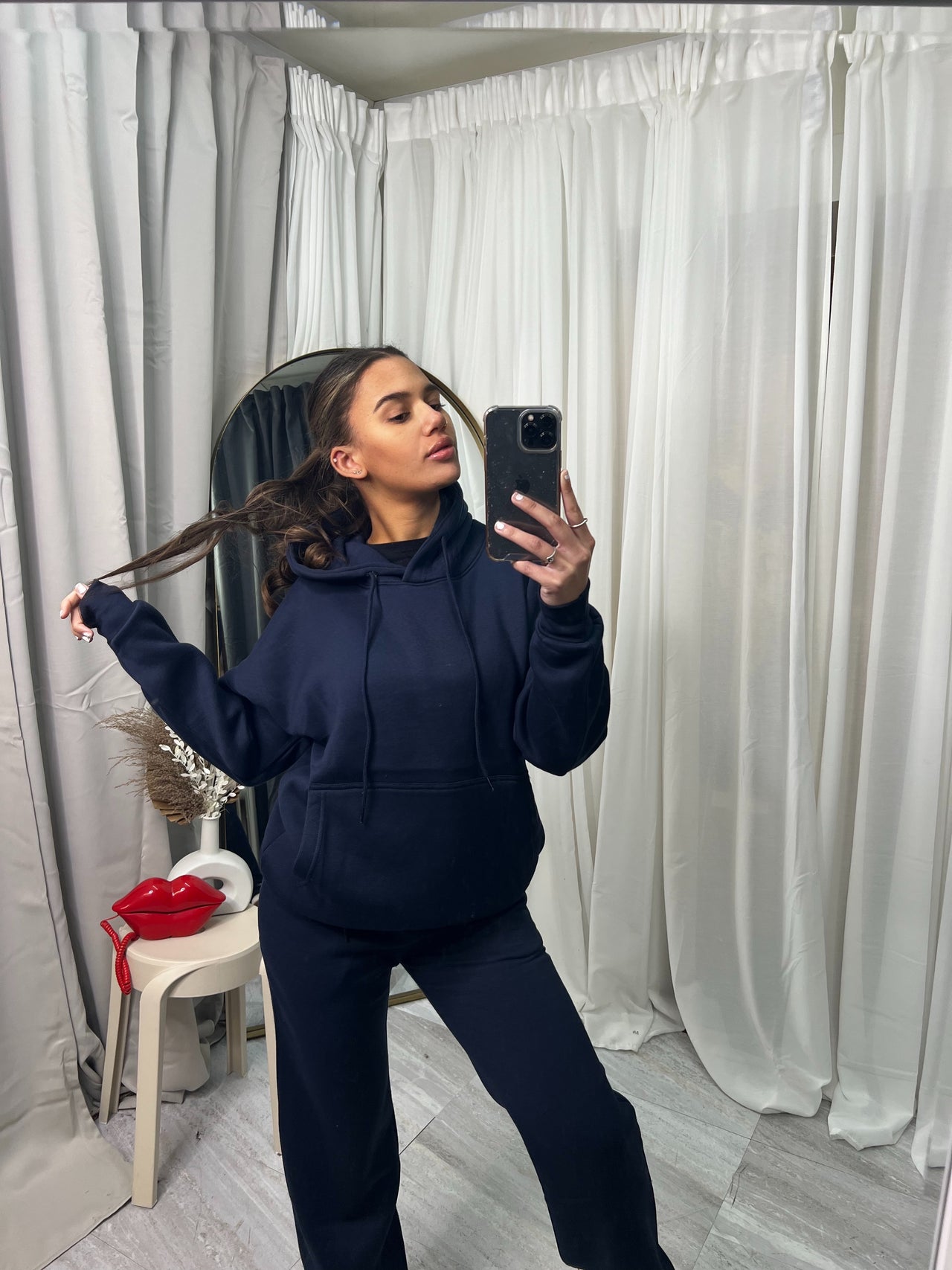 Wide leg hooded tracksuit with front pocket