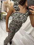 Frilled shoulder leopard print lounge wear set.