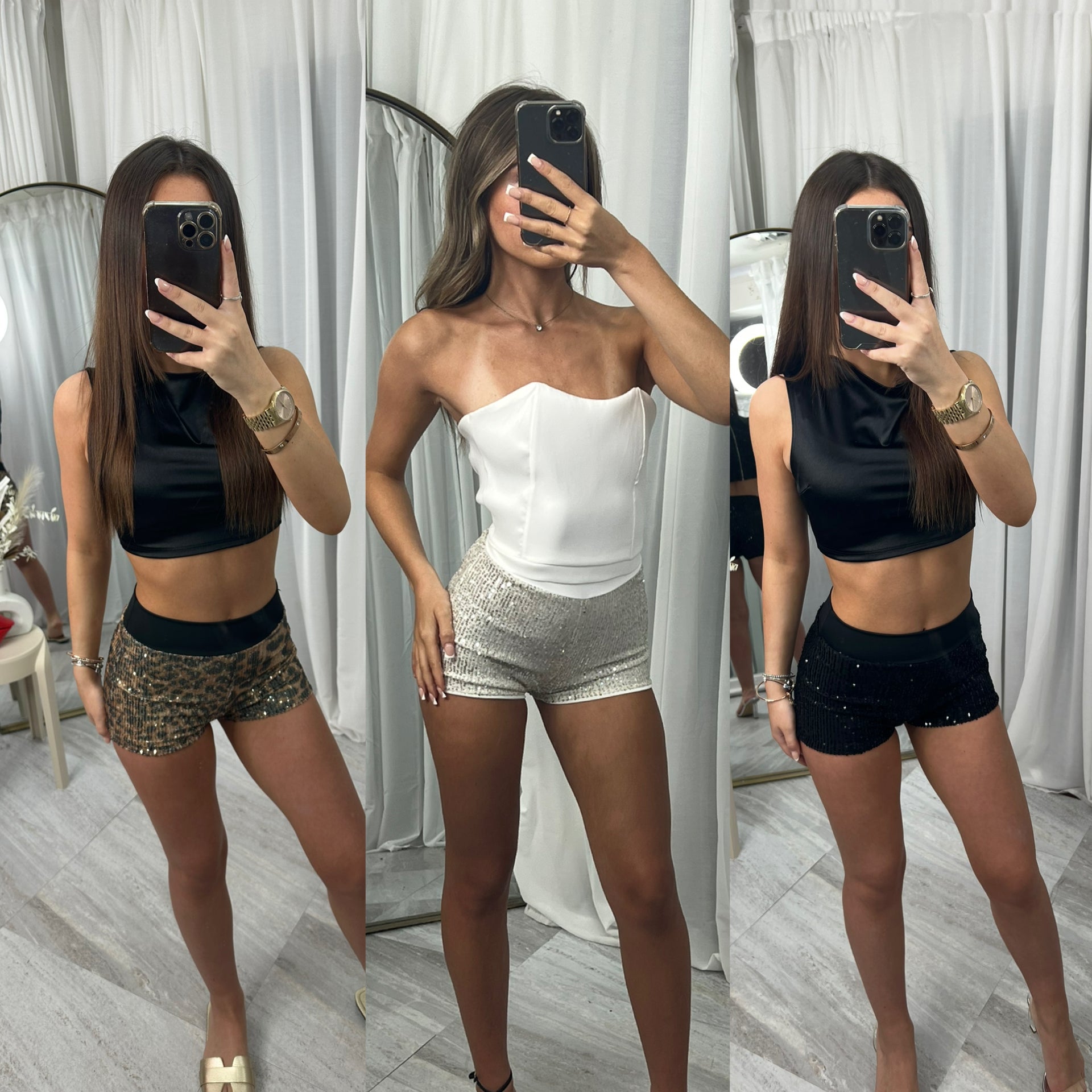 Leopard Sequin Band Detail Hot Pants Shorts