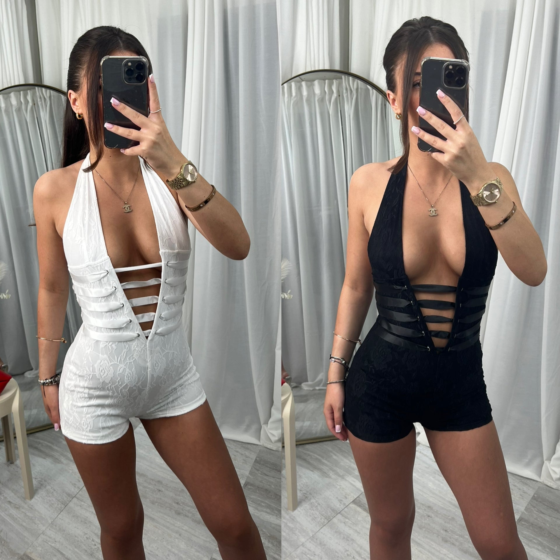 Lace detail playsuit