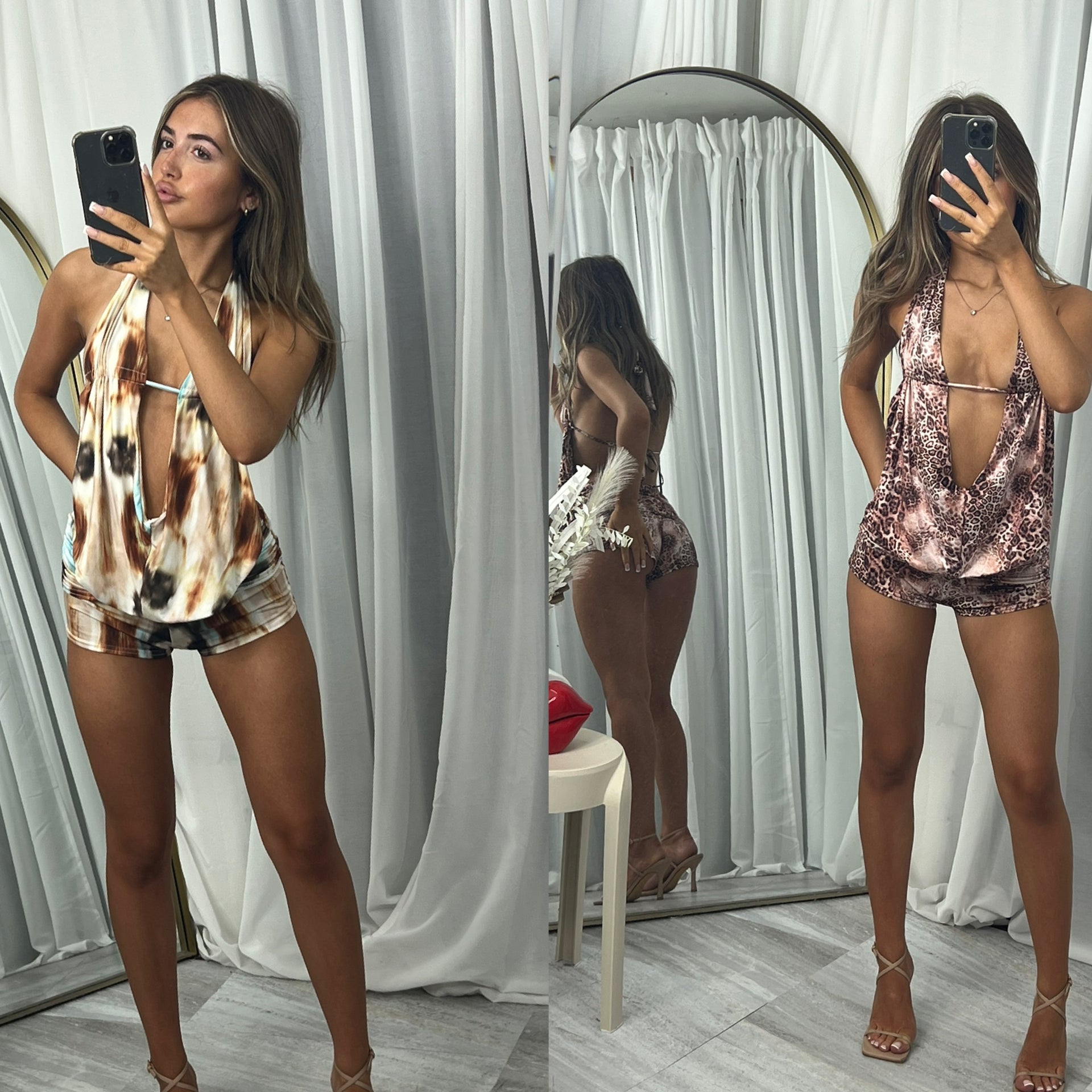 Cowl top and shorts party outfit set