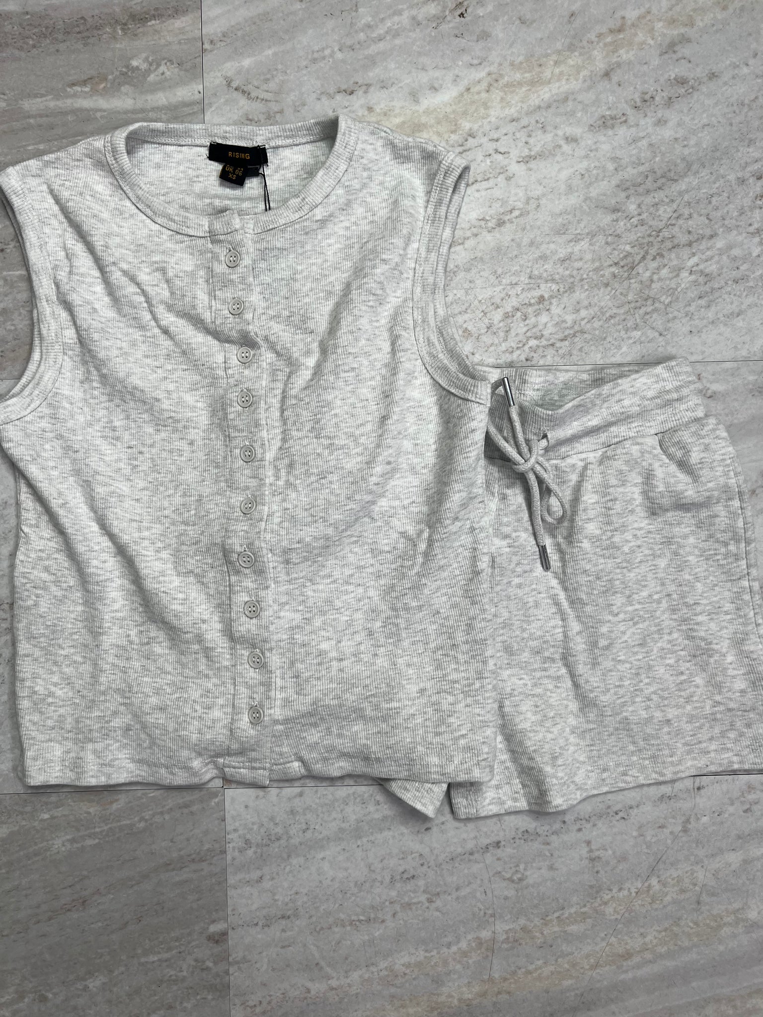 Ribbed Button Through Sleeves Top and Shorts Co-ord