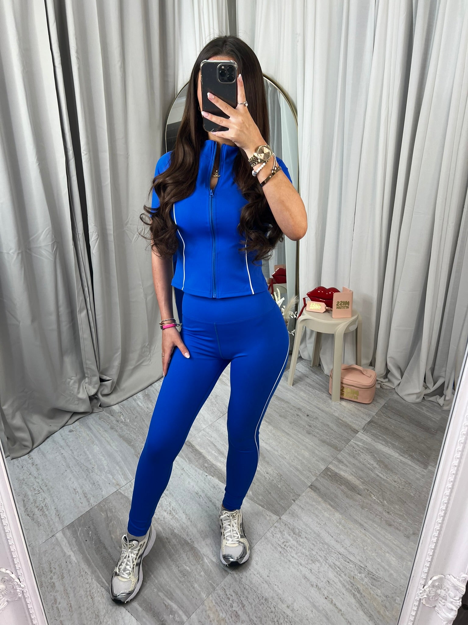 Pin stripe piping active wear top and bottoms set