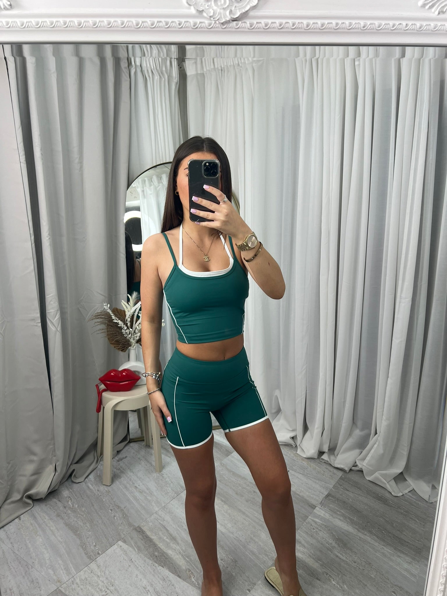 Active wear gym shorts with padded bra top