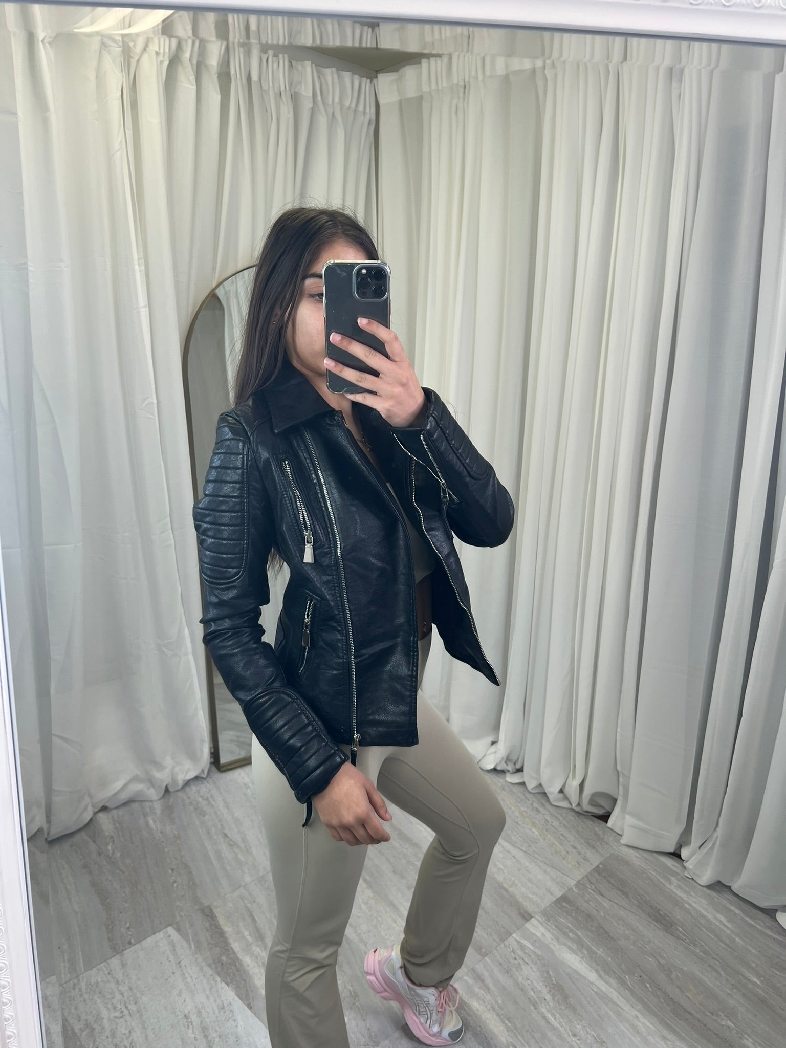 Padded faux leather biker jacket