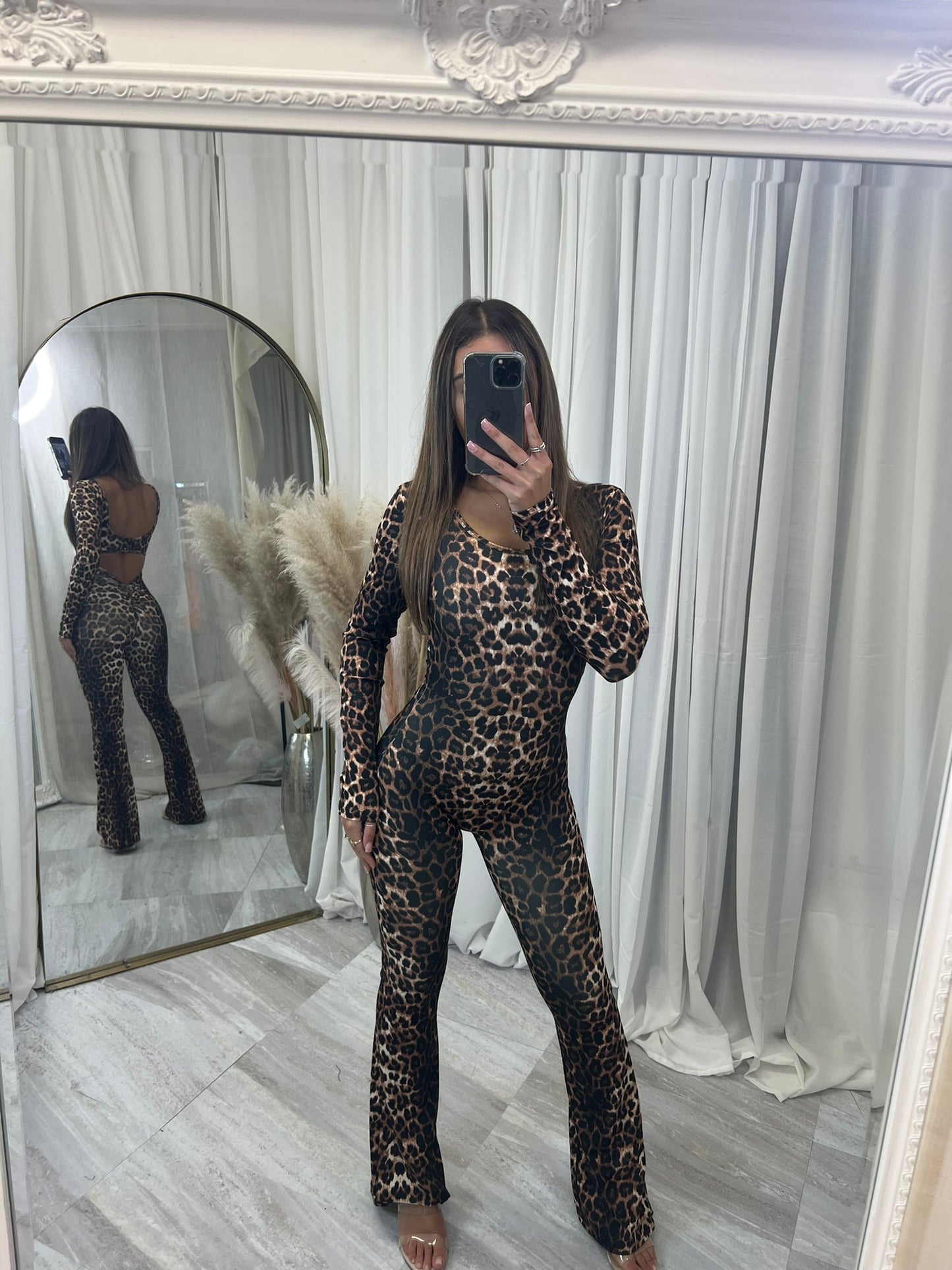 Leopard print scrunch bum unitard