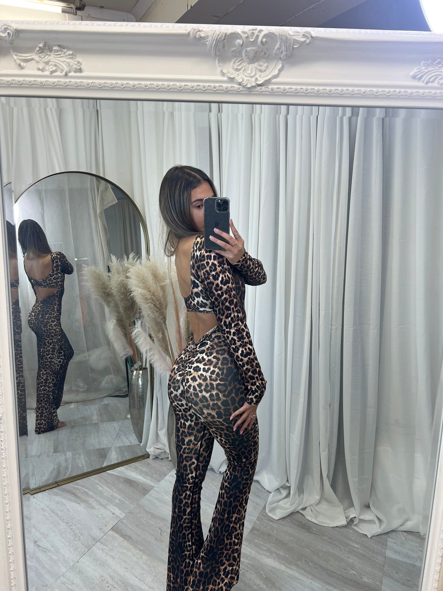 Leopard print scrunch bum unitard