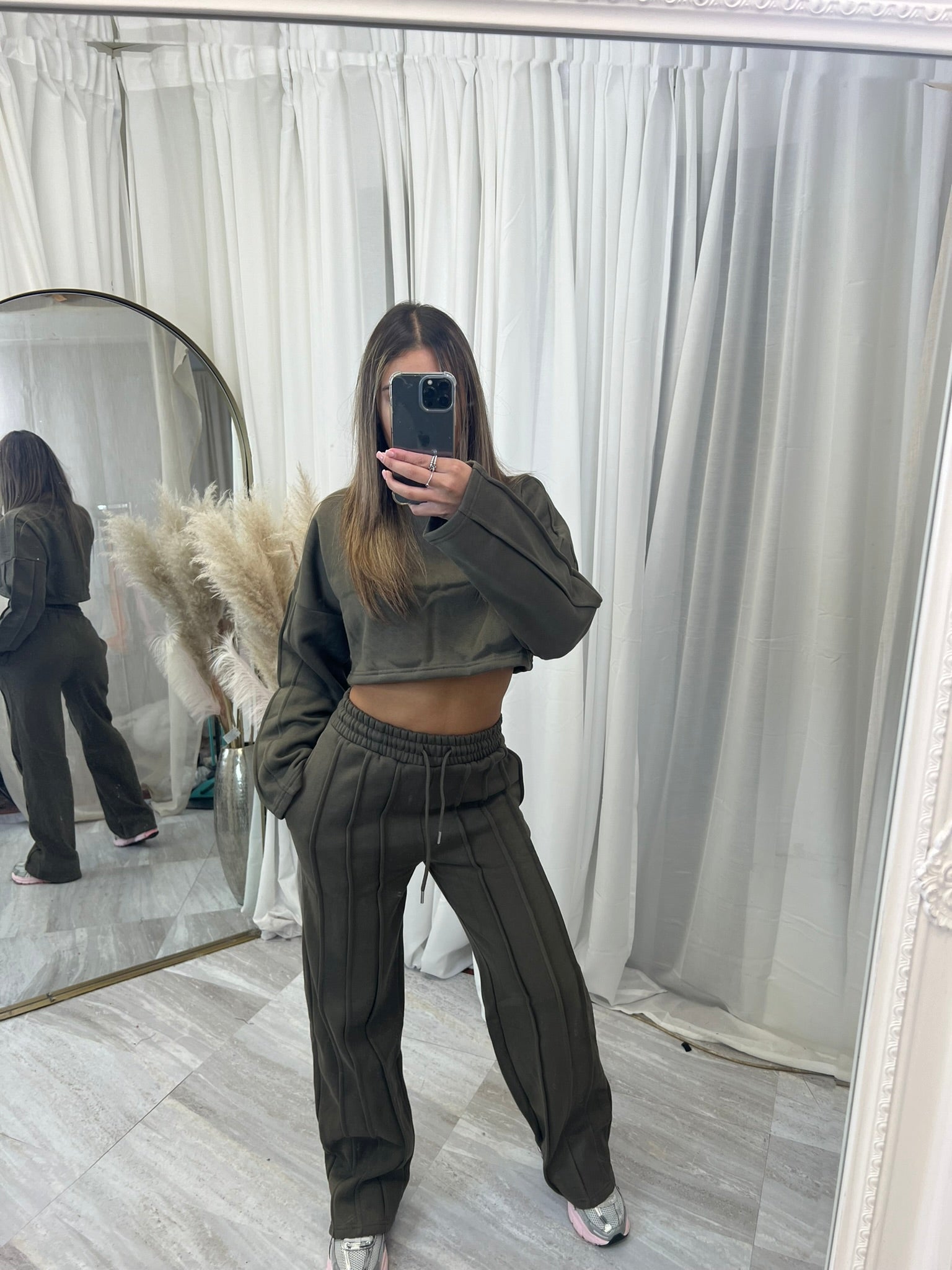 Premium cropped 3 seam wide leg tracksuit 1763