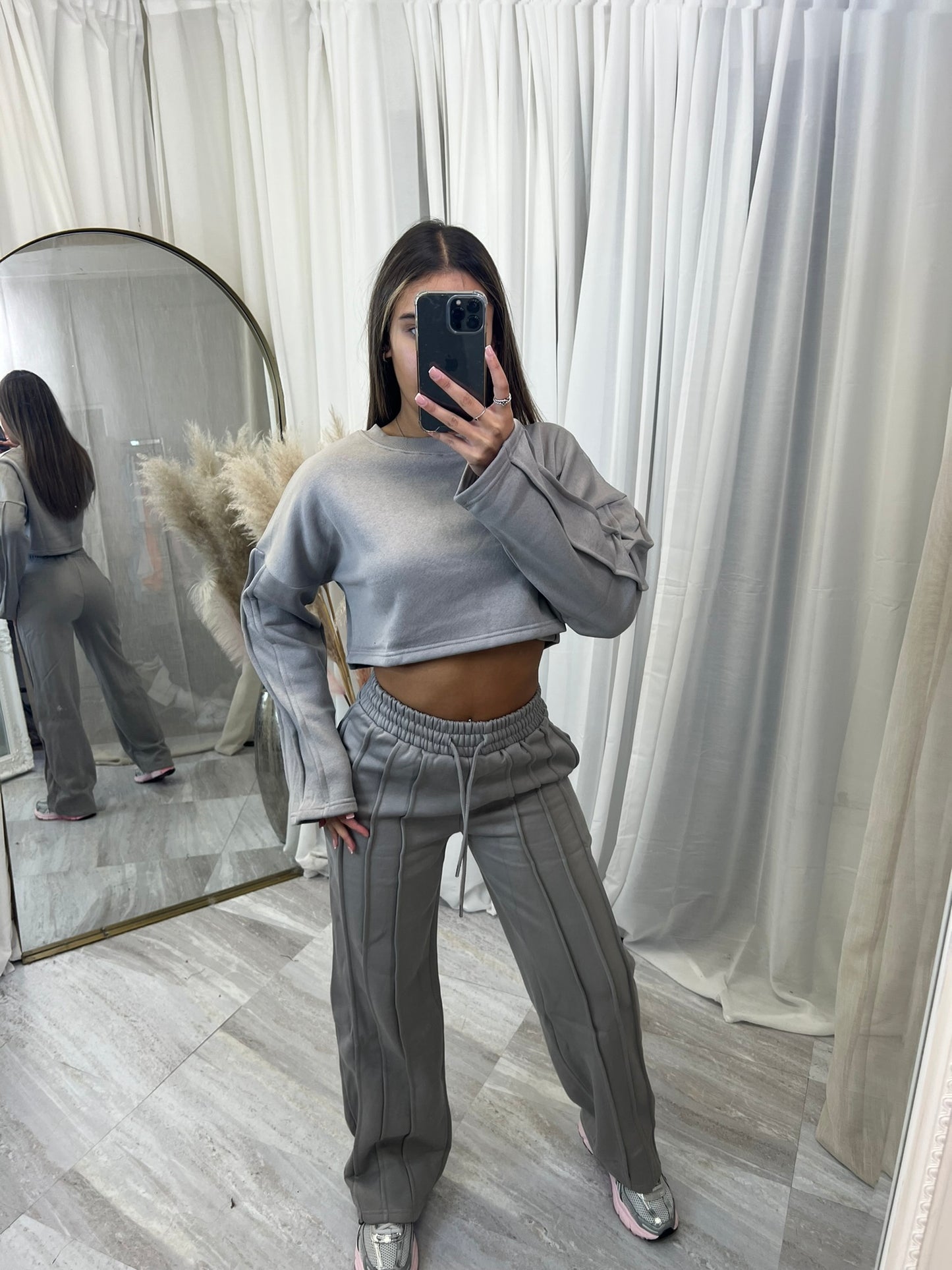 Premium cropped 3 seam wide leg tracksuit 1763