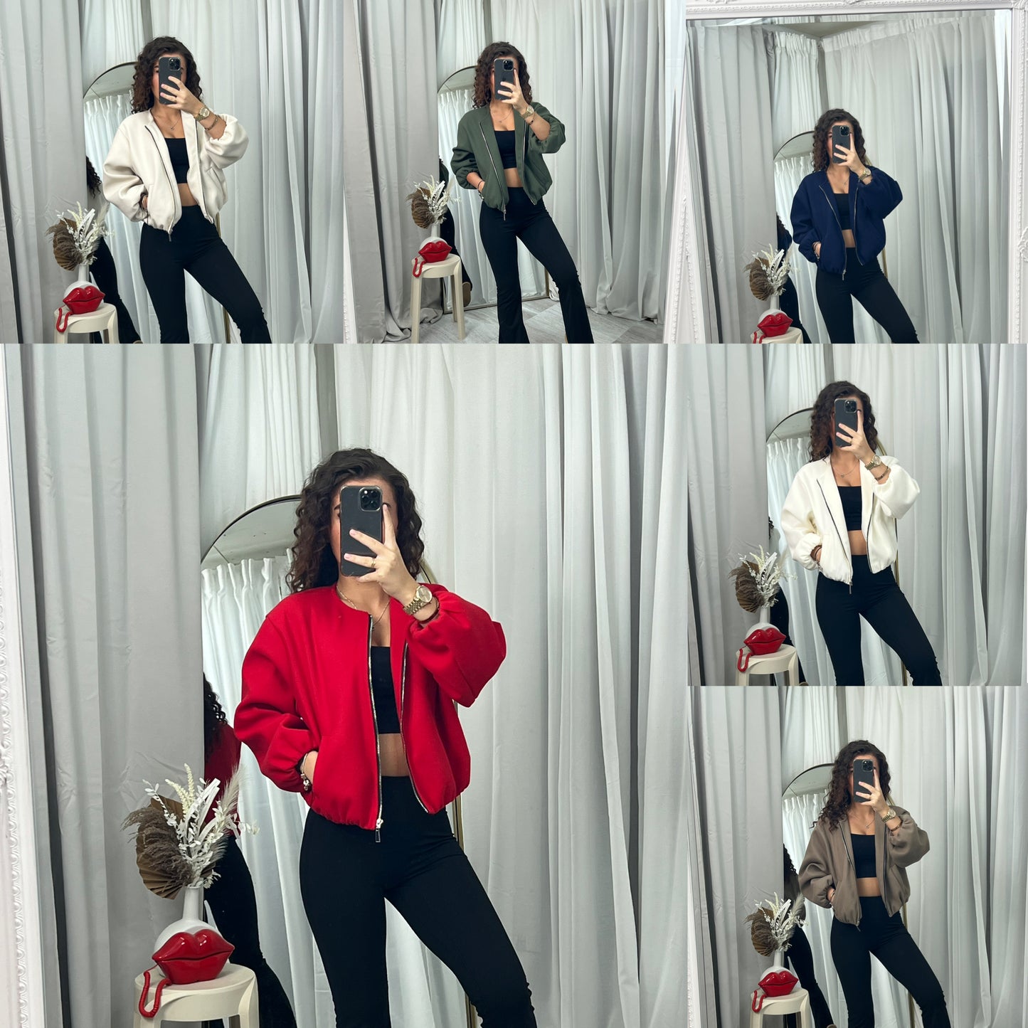 Balloon sleeved bomber casual zipped top casual jacket