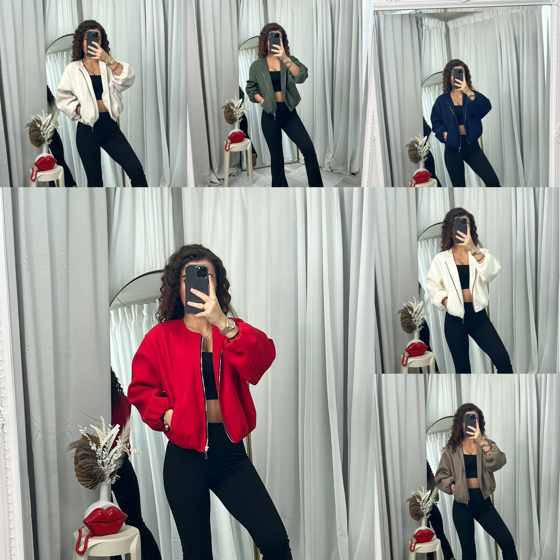 Balloon sleeved bomber casual zipped top casual jacket