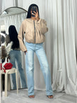 Waterproof beige long sleeve bomber jacket