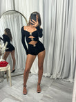 Playsuit with long sleeved and slit front detail