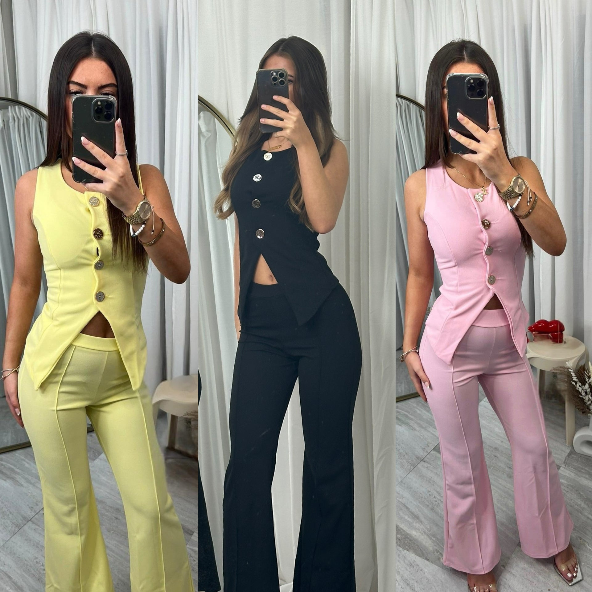 Buttoned waistcoat top and flared bottoms set