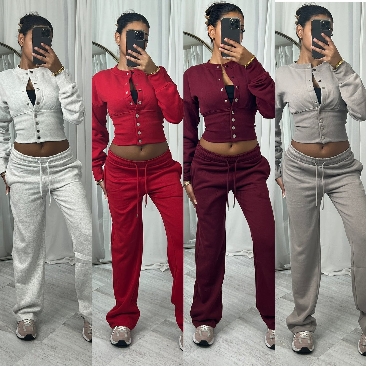 Bonnie long sleeve button detail top and wide leg joggers