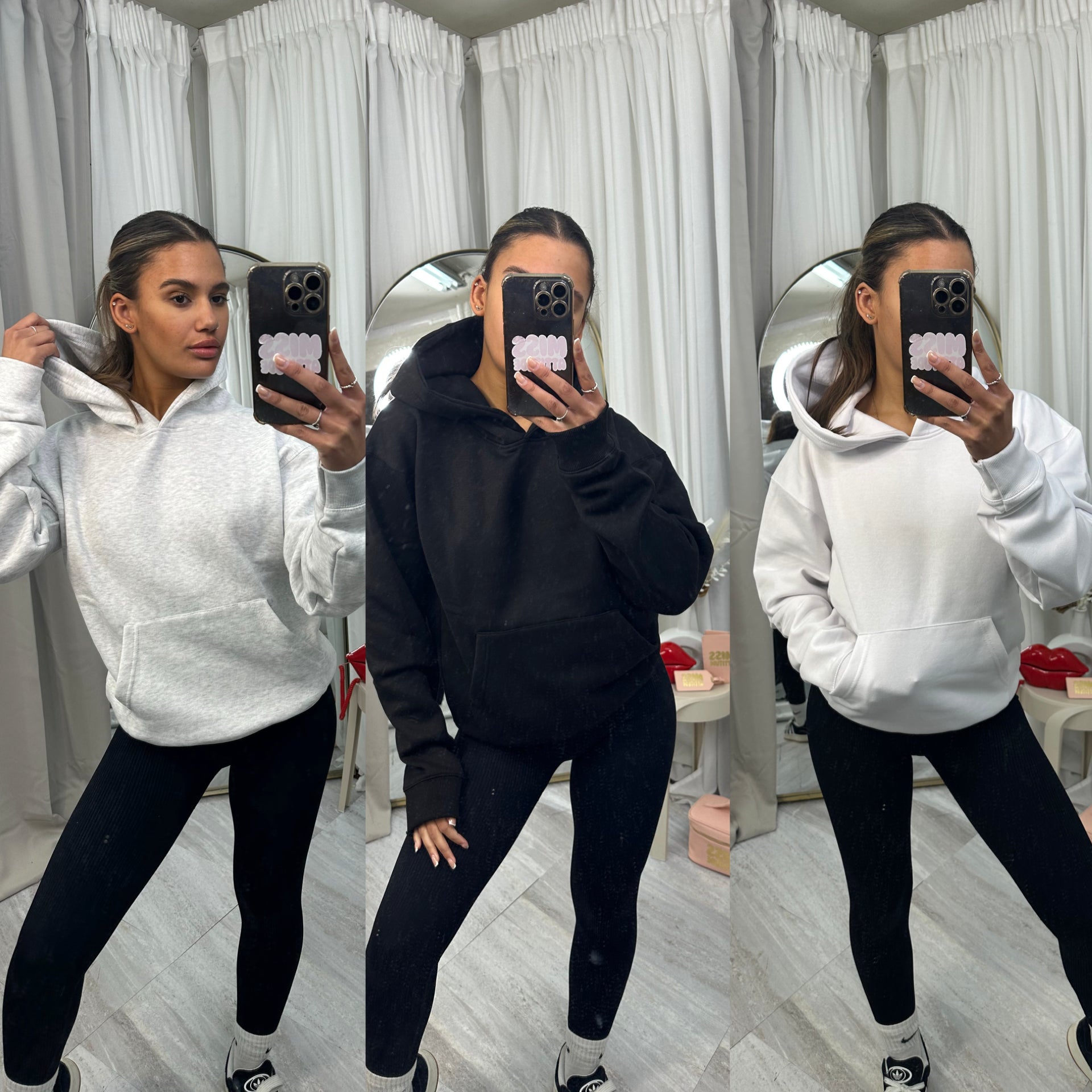 Fleeced hooded top with front pocket detail