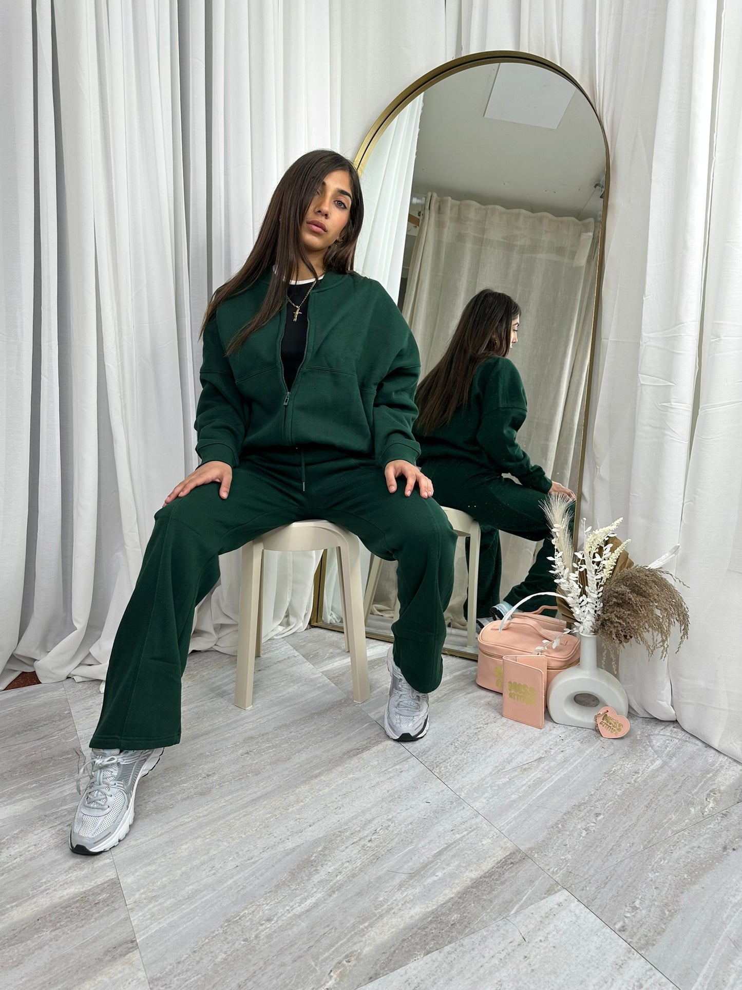 Premium wide leg zipped bomber jacket top loungewear set