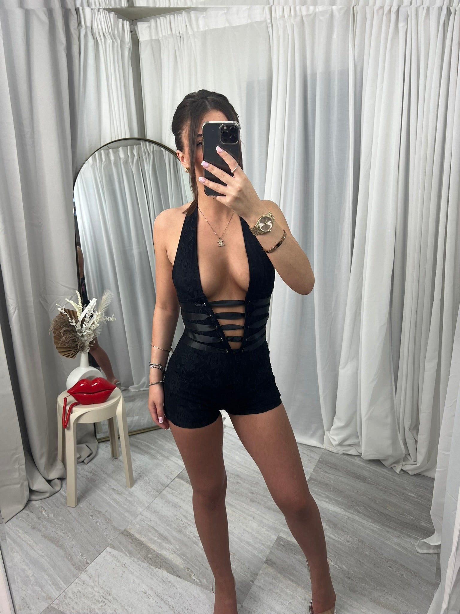 Lace detail playsuit