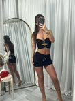 Crop top and mini skirt with clip detail
