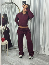 Wide leg zipped tracksuit burgundy