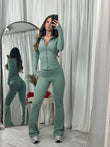 Active wear zip jacket with flared scrunch bum flares gym set