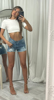 Distressed Stretchy Denim Shorts