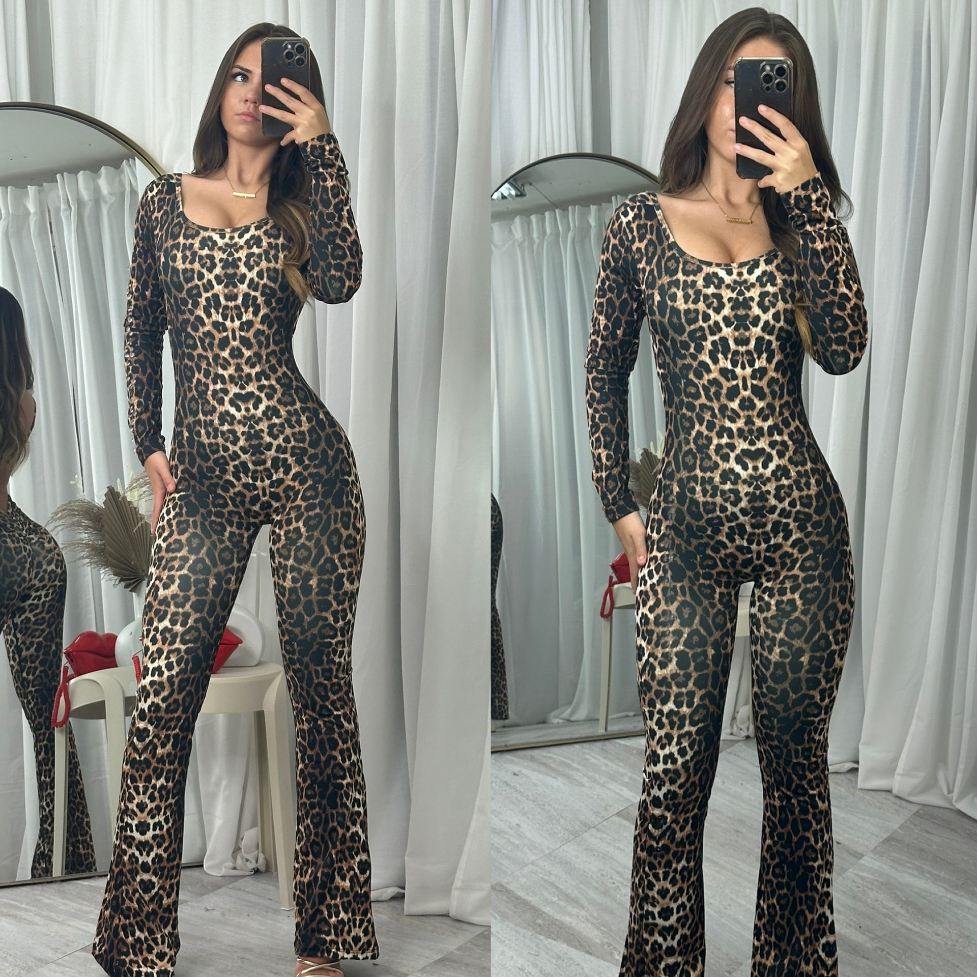 Leopard scrunch bum animal print jumpsuit