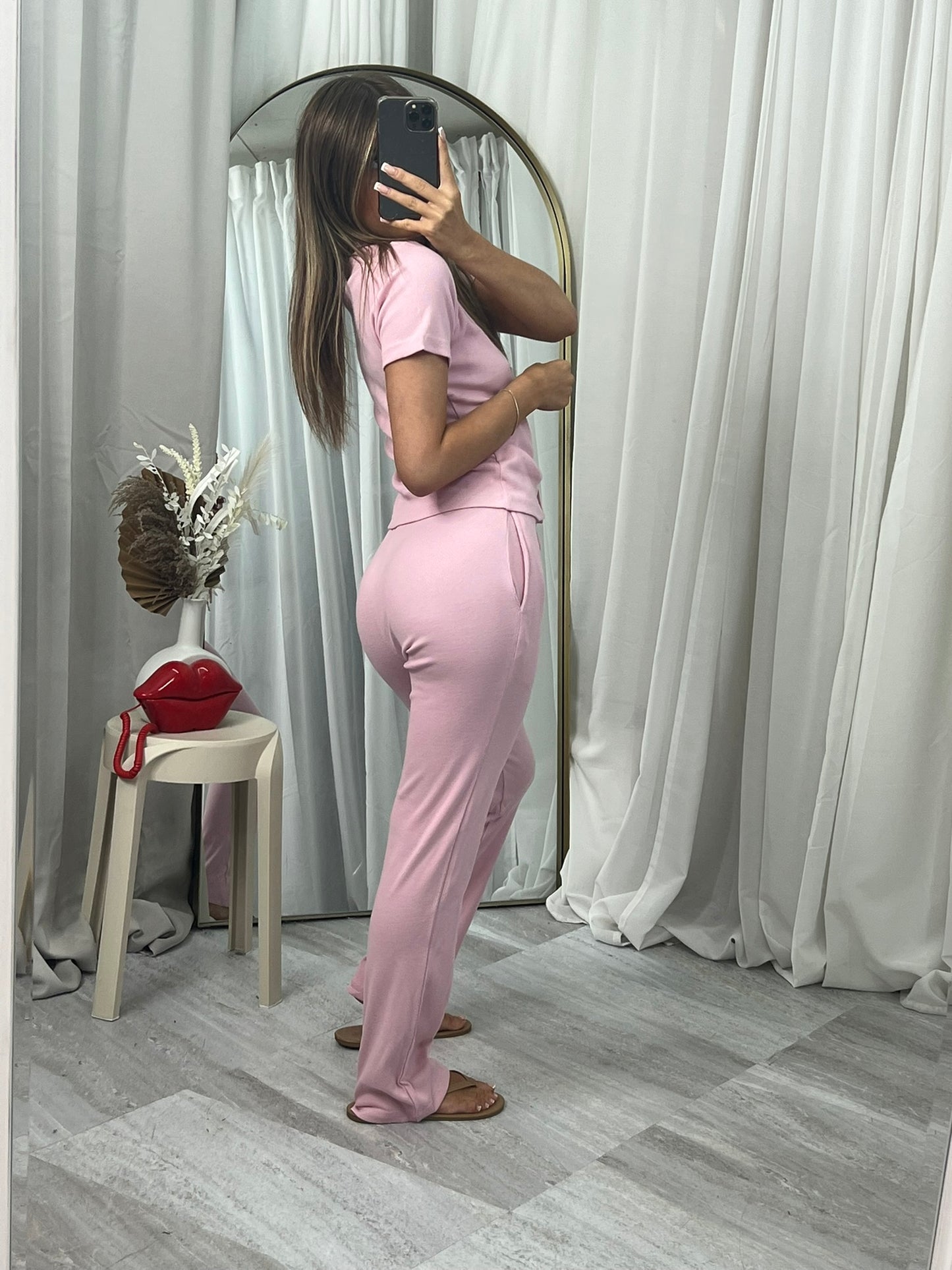 Short sleeved buttoned ribbed “mae” cardigan lounge set