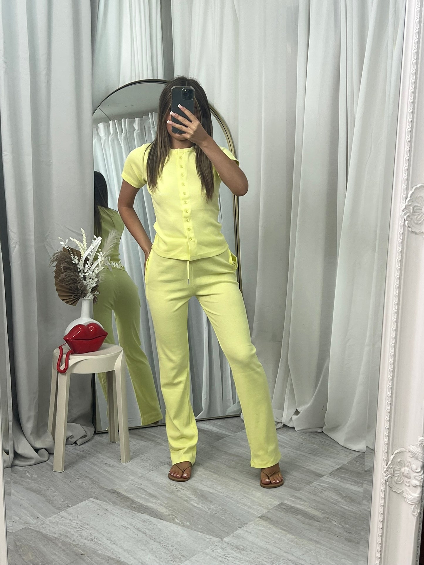 Short sleeved buttoned ribbed “mae” cardigan lounge set