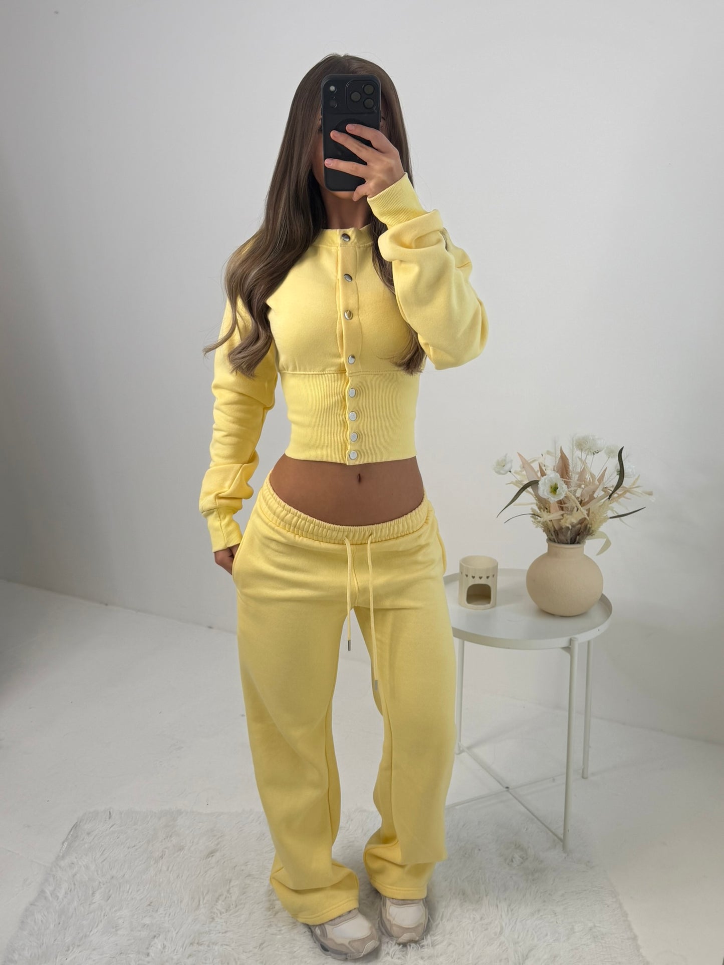 Bonnie long sleeve button detail top and wide leg joggers