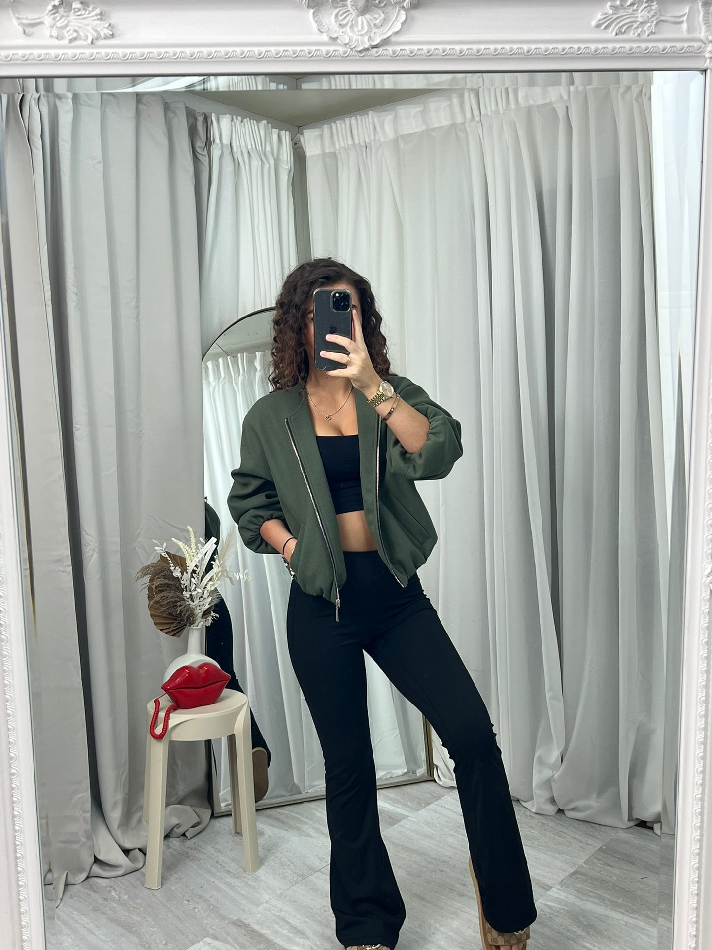 Balloon sleeved bomber casual zipped top casual jacket