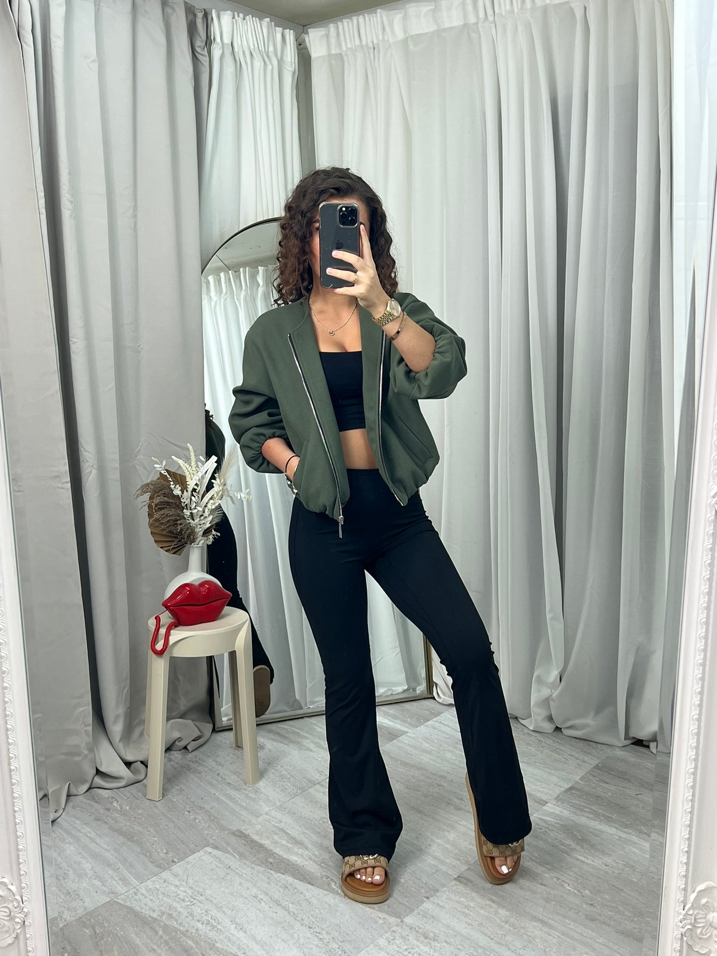Balloon sleeved bomber casual zipped top casual jacket